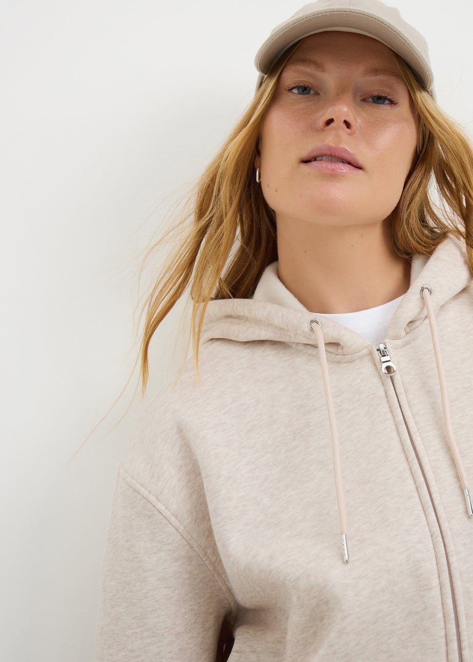 Cream Longline Zip Through Hoodie