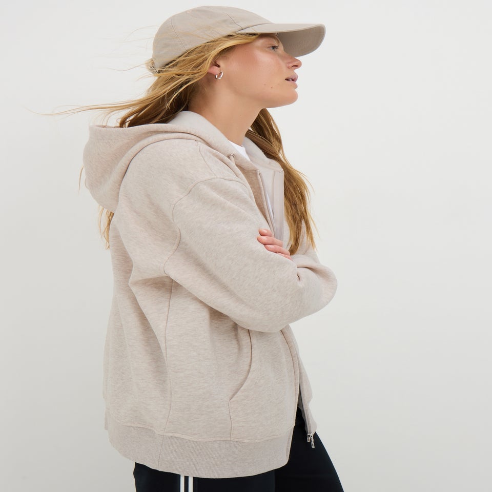 Cream Longline Zip Through Hoodie