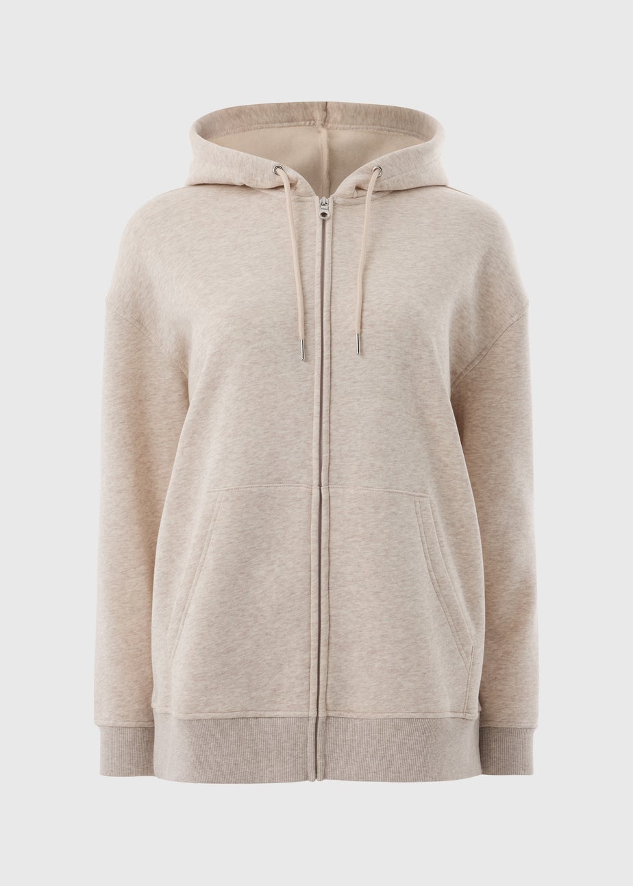 Cream Longline Zip Through Hoodie