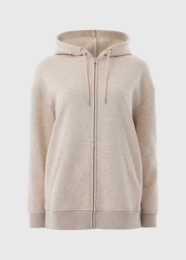Cream Longline Zip Through Hoodie