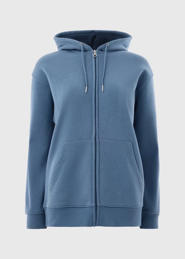 Blue Longline Zip Up Hoodie
