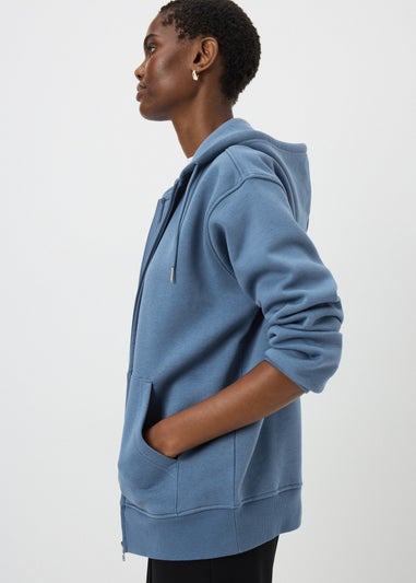 Blue Longline Zip Up Hoodie