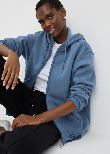Blue Longline Zip Up Hoodie
