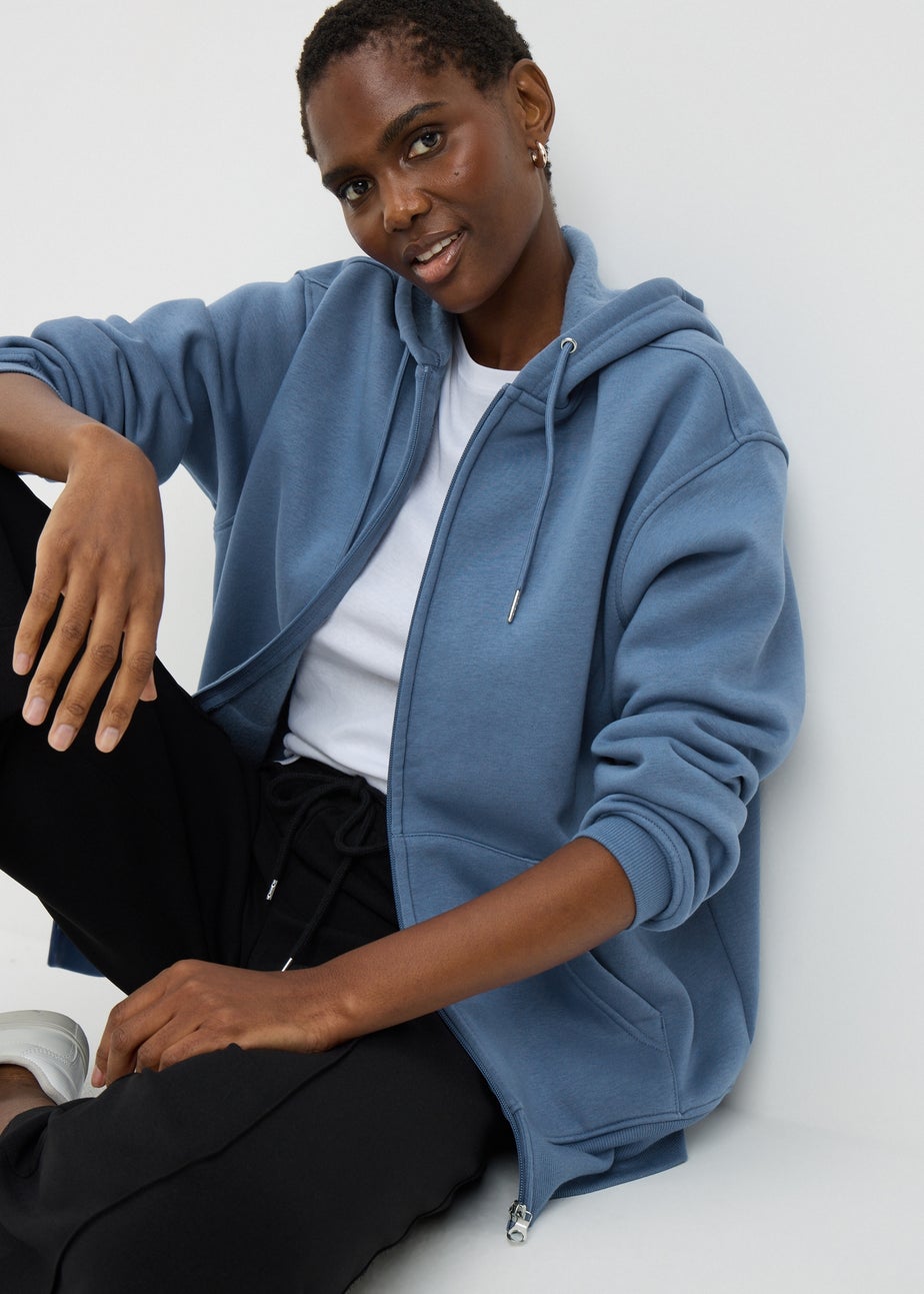 Blue Longline Zip Up Hoodie