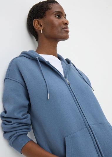 Blue Longline Zip Up Hoodie