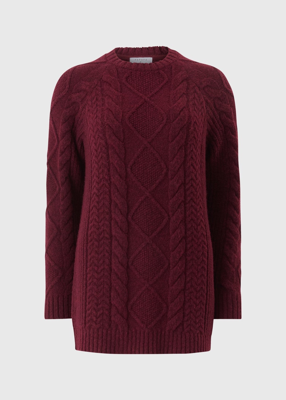 Burgundy Cable Knit Tunic Jumper