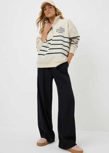 Cream Stripe Half Zip Sweatshirt