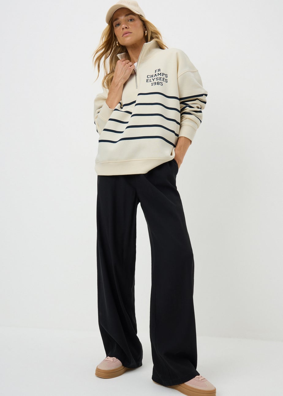 Cream Stripe Half Zip Sweatshirt