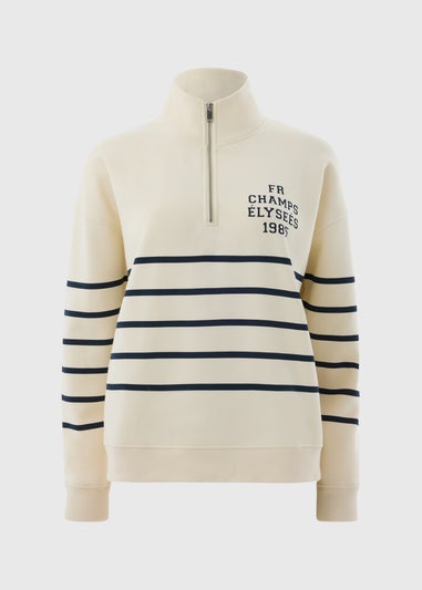 Cream Stripe Half Zip Sweatshirt
