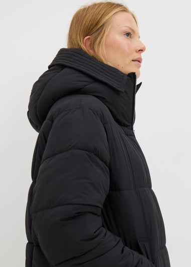 Black Showerproof Padded Mid Length Coat
