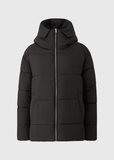Black Showerproof Padded Mid Length Coat