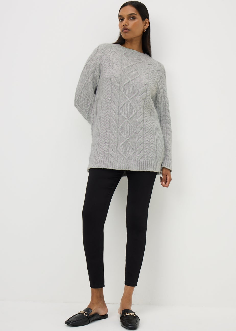 Grey Cable Knit Tunic Dress