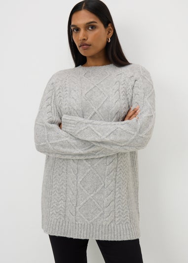 Grey Cable Knit Tunic Dress