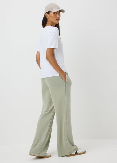 Sage Acid Wash Wide Leg Jogging Bottoms