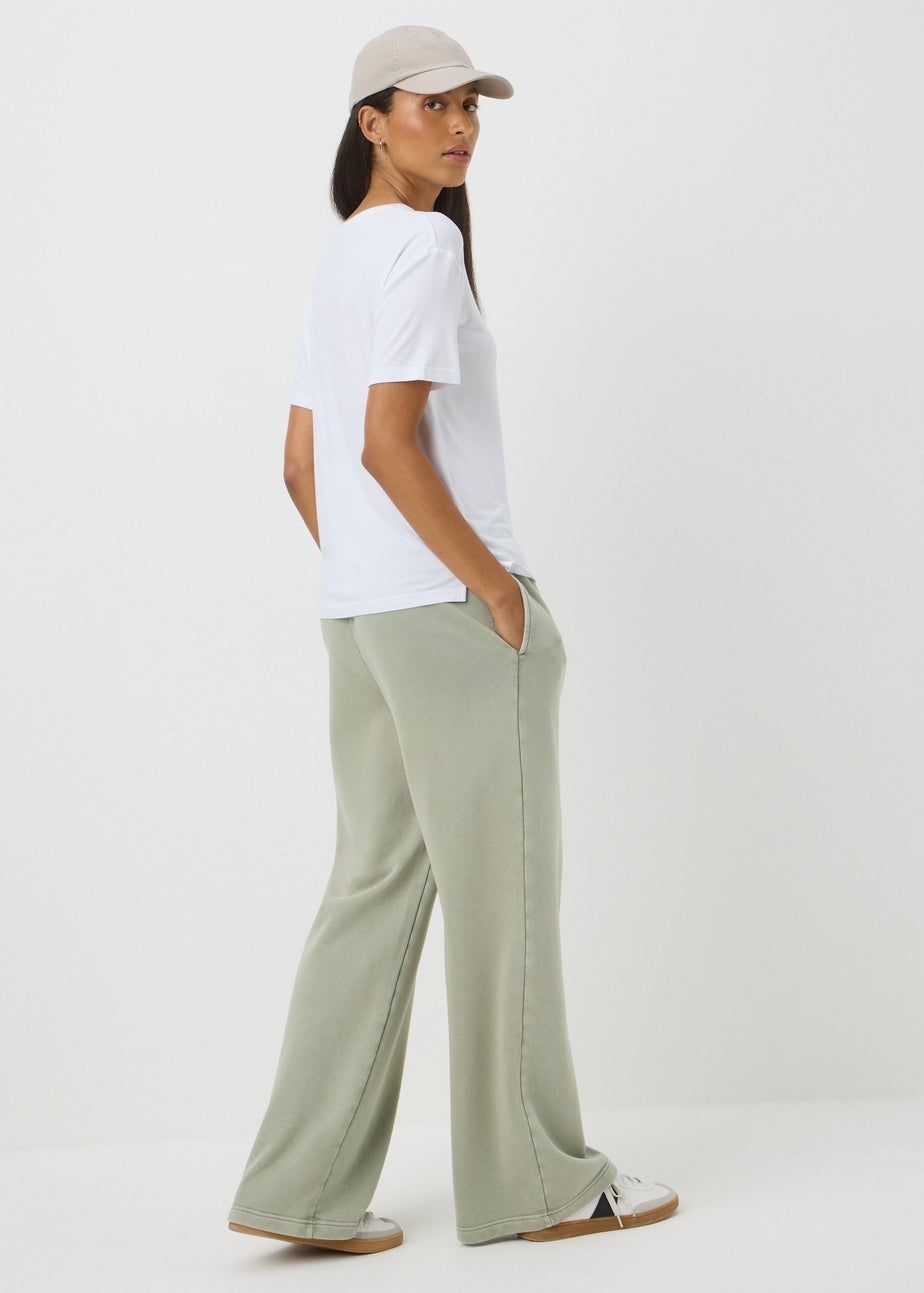 Sage Acid Wash Wide Leg Jogging Bottoms