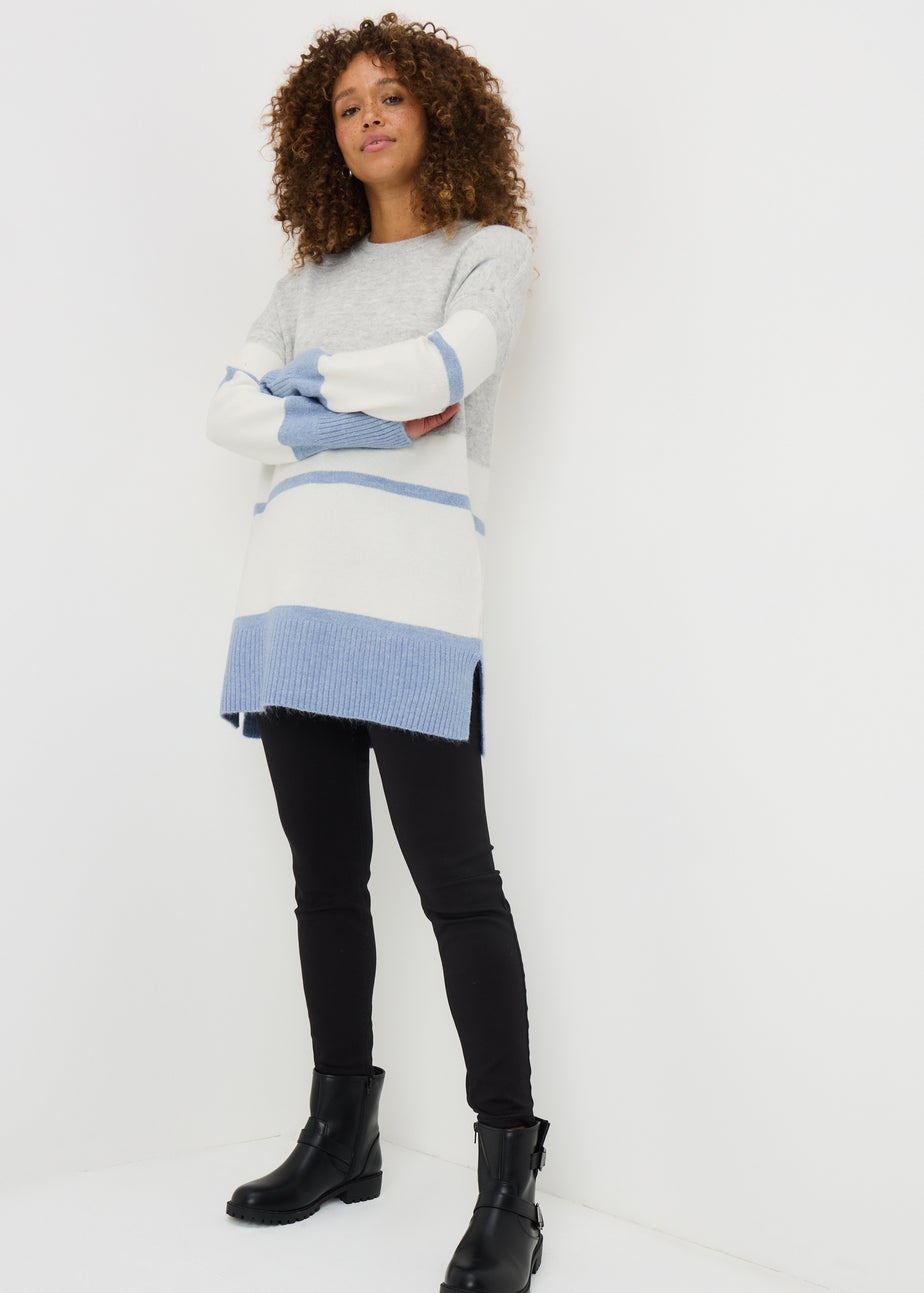 Grey Colour Block Knitted Tunic