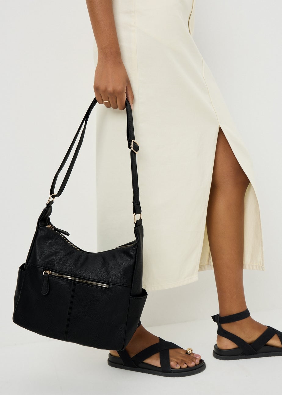 Black Washed Faux Leather Slouch Bag