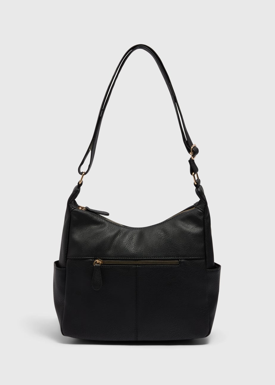 Black Washed Faux Leather Slouch Bag