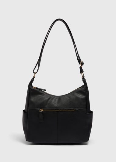 Black Washed Faux Leather Slouch Bag