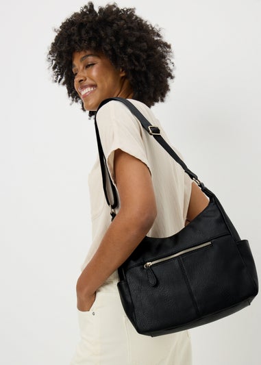 Black Washed Faux Leather Slouch Bag