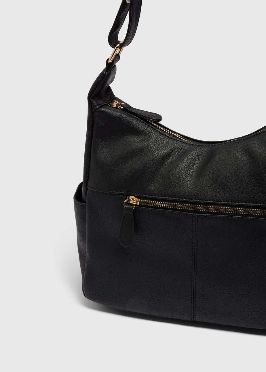 Black Washed Faux Leather Slouch Bag