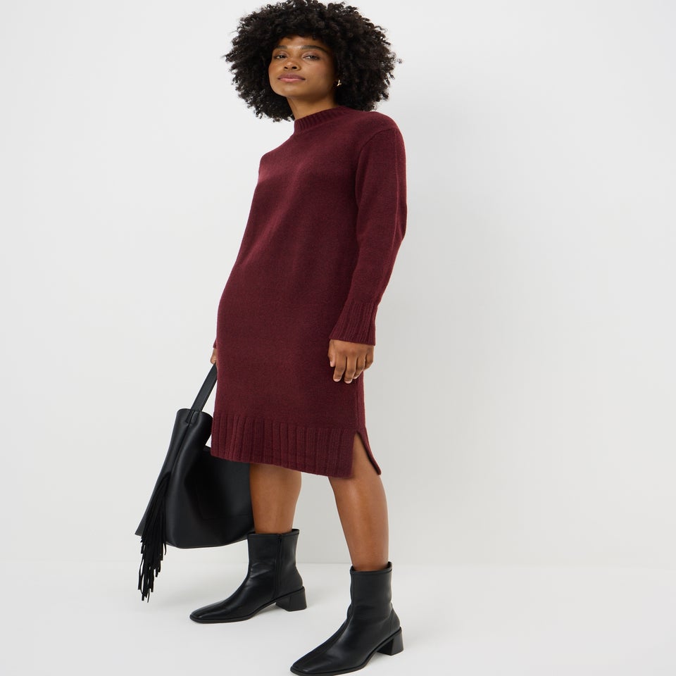 Burgundy Knitted High Neck Dress
