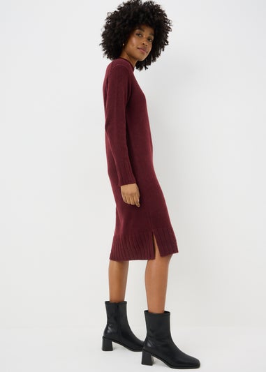 Burgundy Knitted High Neck Dress