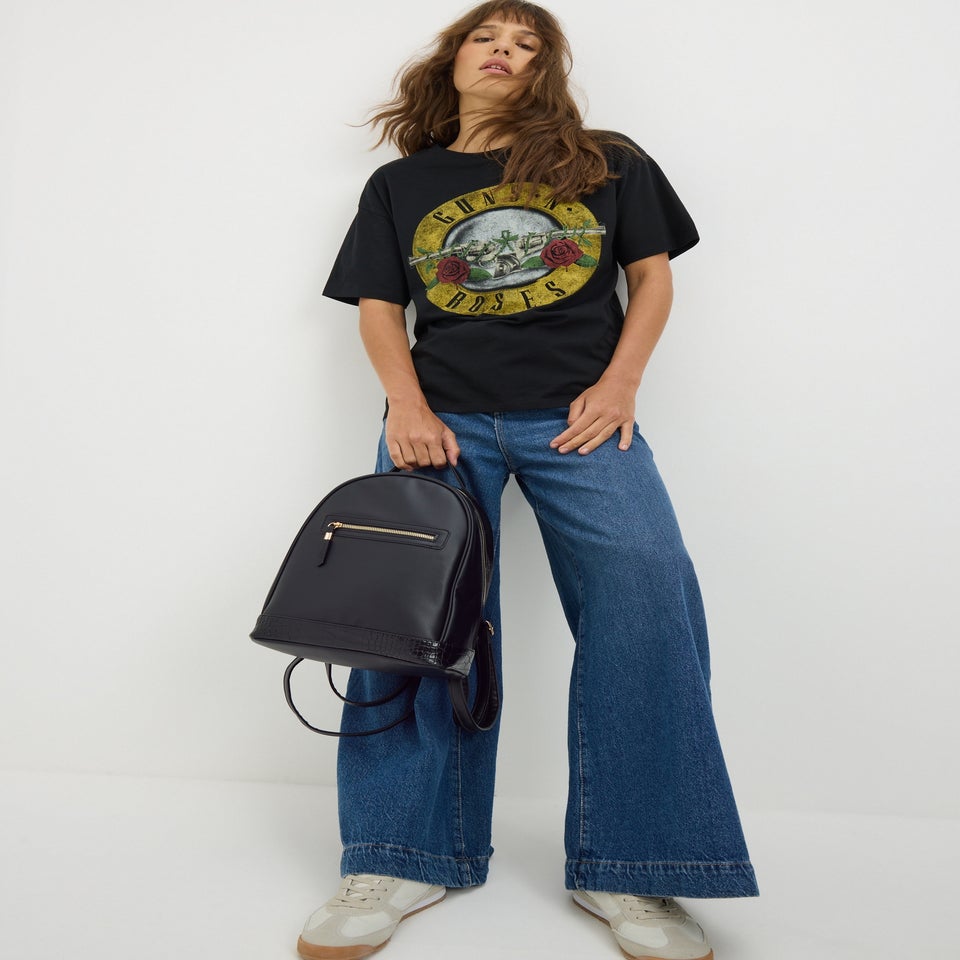 Black Faux Leather Backpack