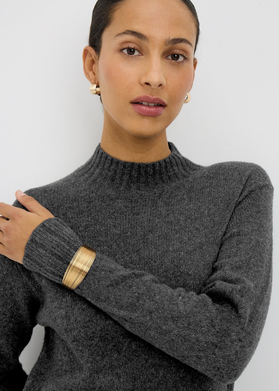 Grey Knitted High Neck Dress