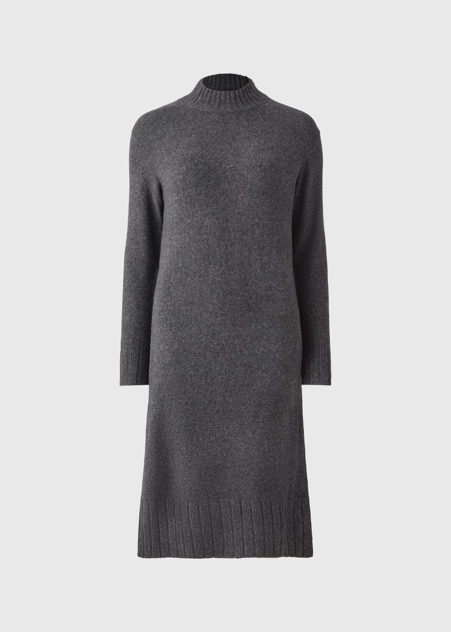 Grey Knitted High Neck Dress