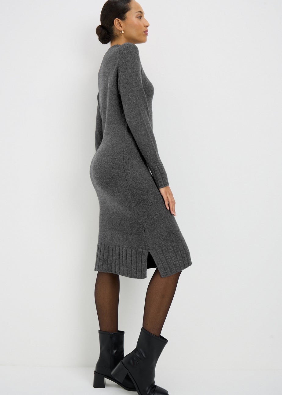 Grey Knitted High Neck Dress