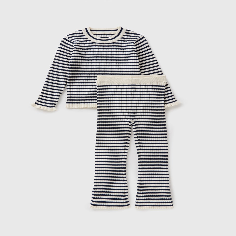 Girls Black Stripe Jumper & Flare Trouser Set (1-7yrs)