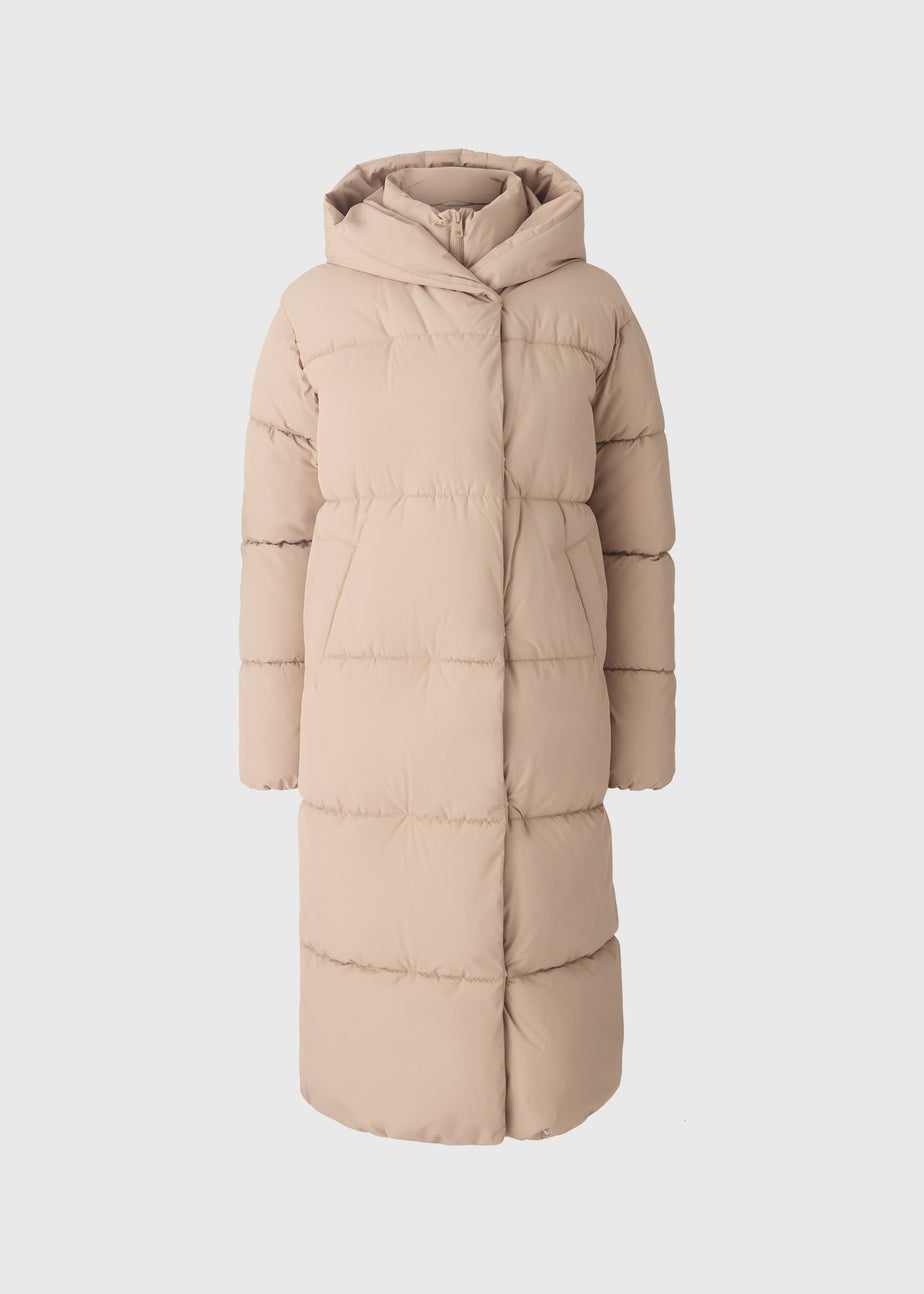 Beige Padded Long Showerproof Wrap Coat