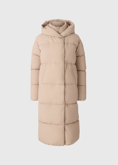 Beige Padded Long Showerproof Wrap Coat