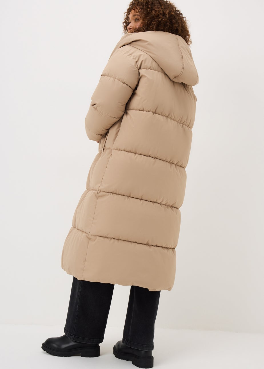 Beige Padded Long Showerproof Wrap Coat