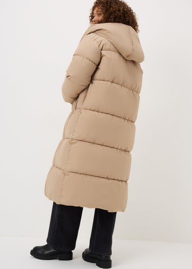 Beige Padded Long Showerproof Wrap Coat