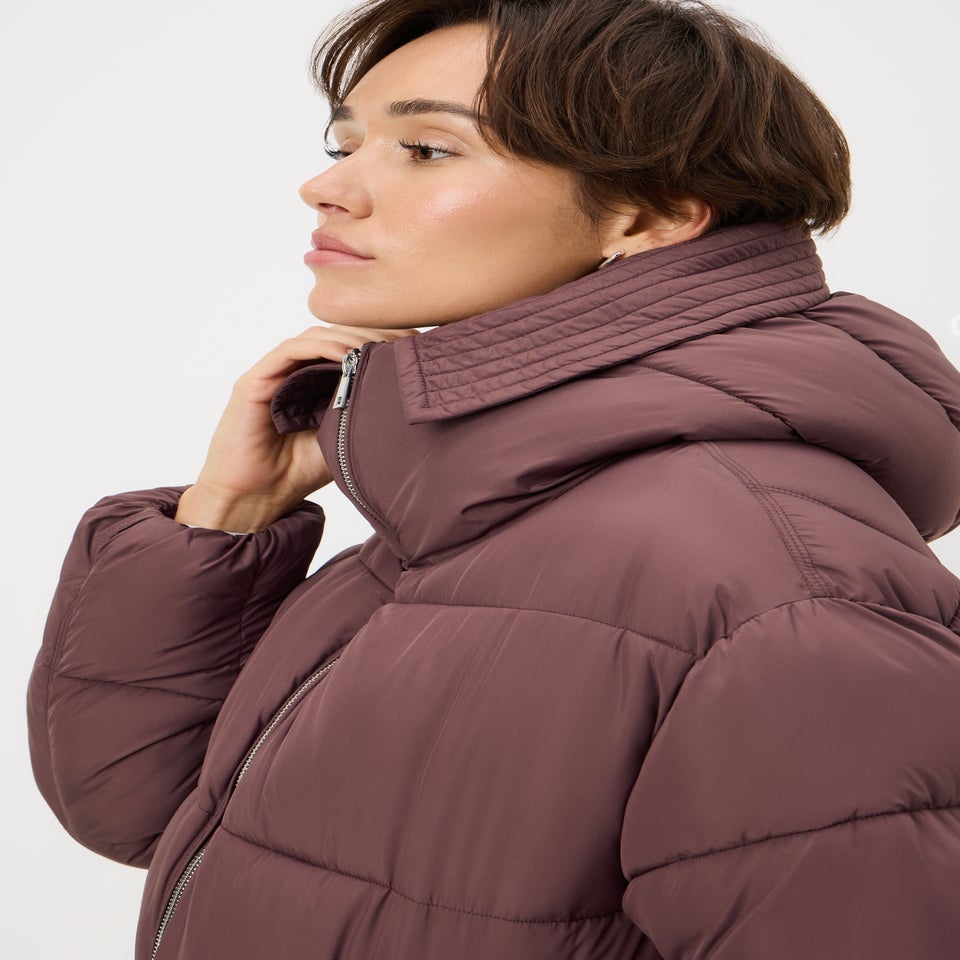 Burgundy Showerproof Padded Mid Length Coat