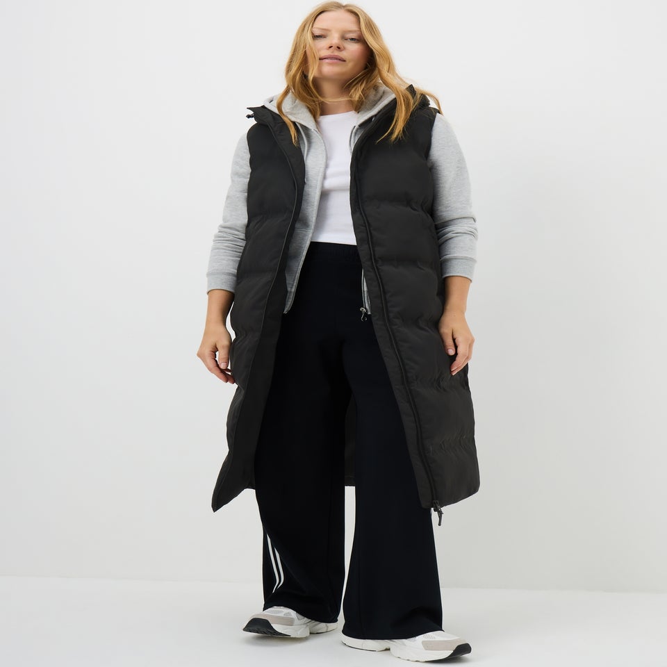 Black Long Padded Showerproof Gilet