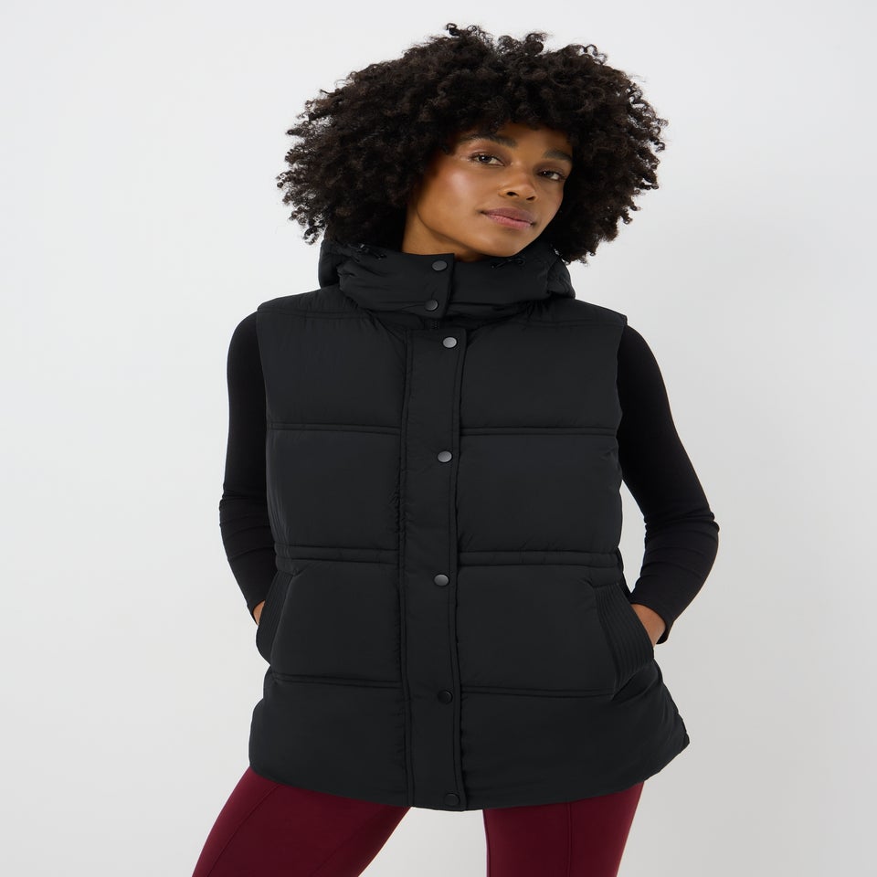 Black Padded Mid Length Showerproof Gilet