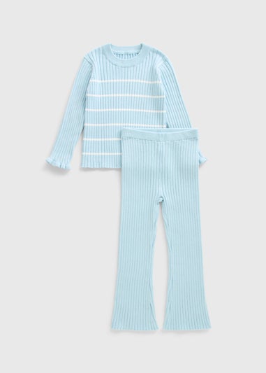 Girls Blue Stripe Knitted Top & Trousers Set (1-7yrs)
