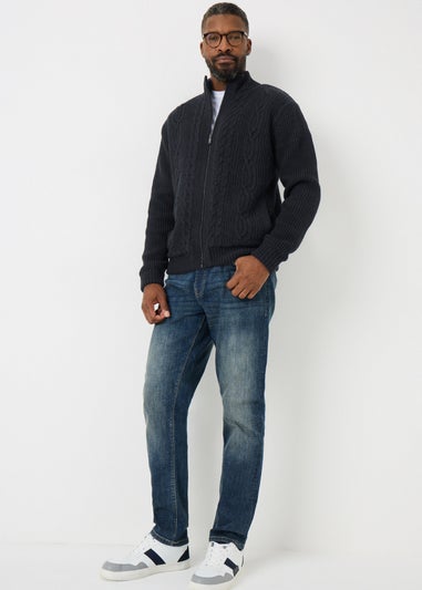 Lincoln Navy Knit Full Zip Cardigan