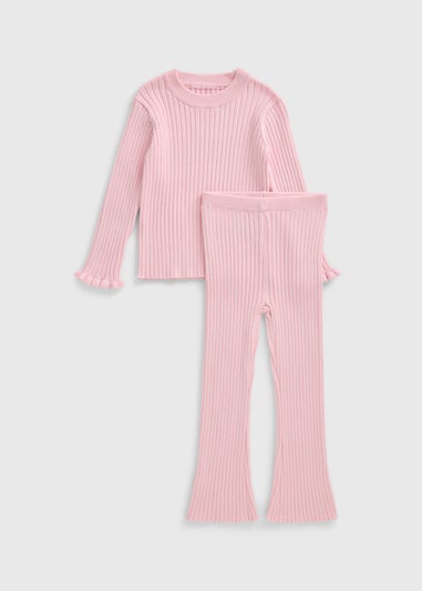 Girls Pink Knitted Top & Flare Set (1-7yrs)