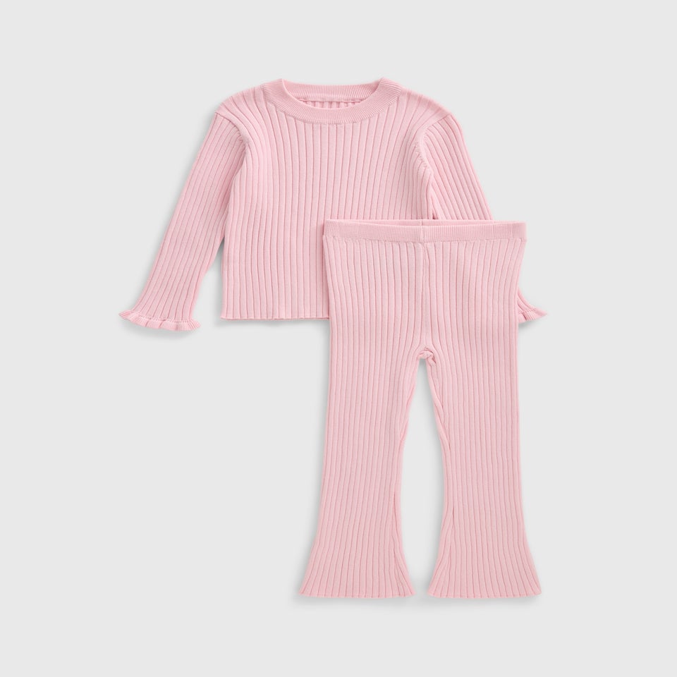 Girls Pink Knitted Top & Flare Set (1-7yrs)
