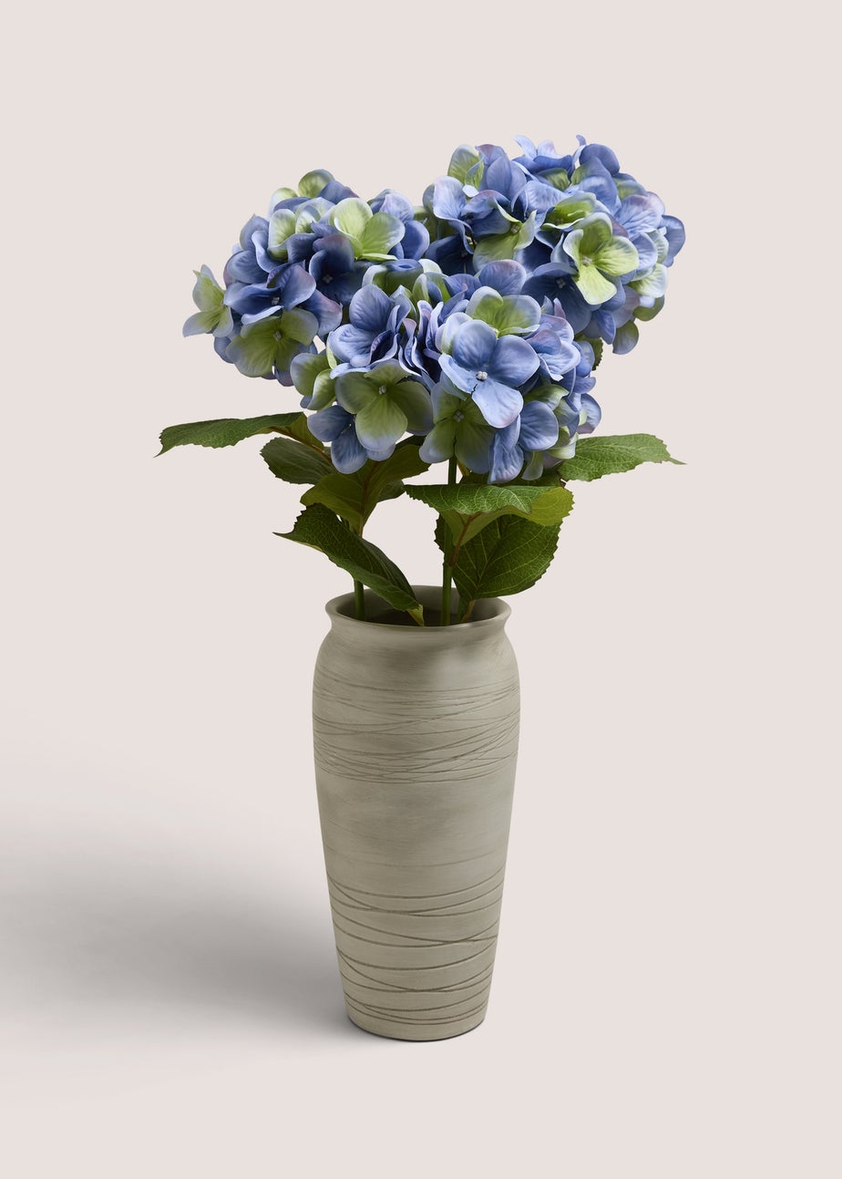 Blue Hydrangea In Ribbed Vase