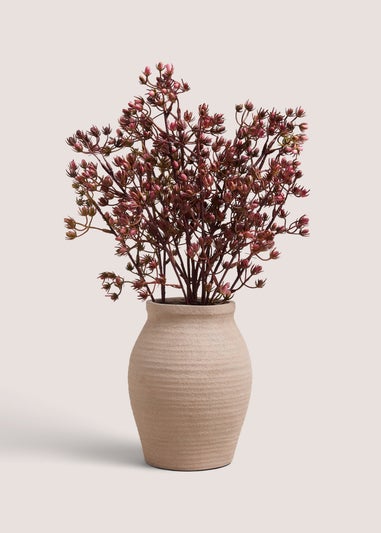 Burgundy Flowers In Beige Pot