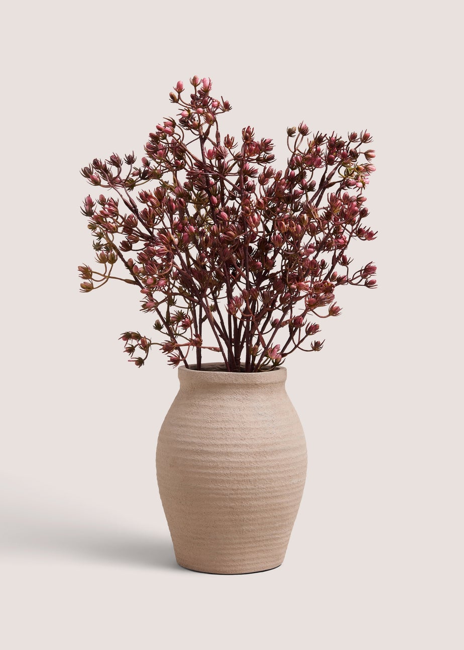Burgundy Flowers In Beige Pot