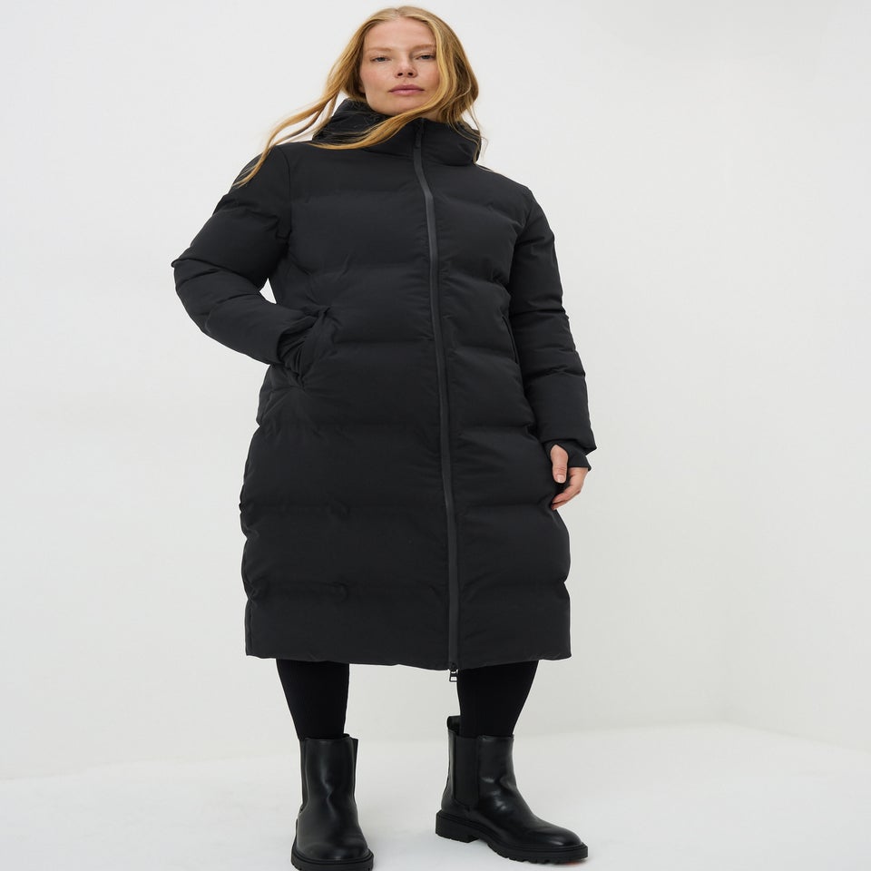 Black Long Technical Showerproof Coat