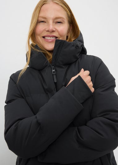 Black Long Technical Showerproof Coat