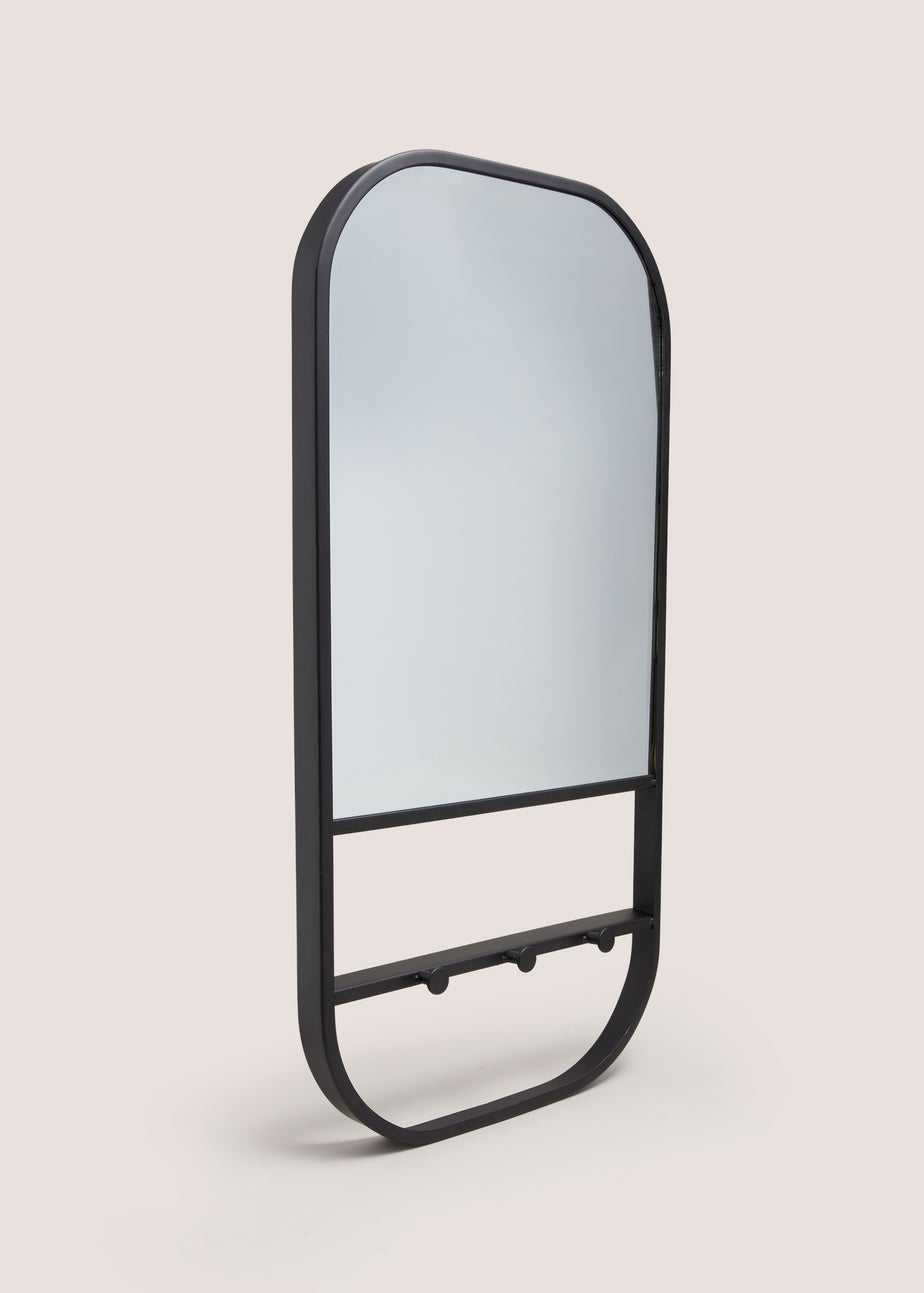 Black Metal Mirror With Hooks