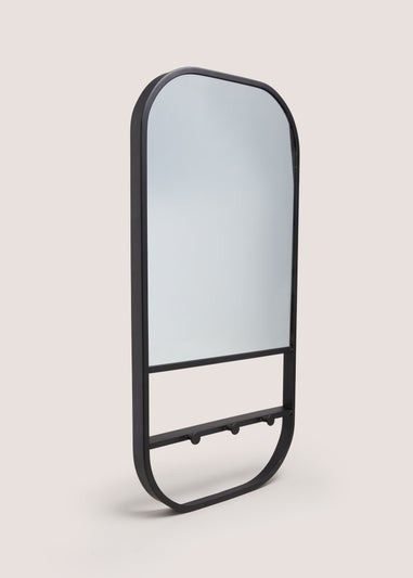 Black Metal Mirror With Hooks